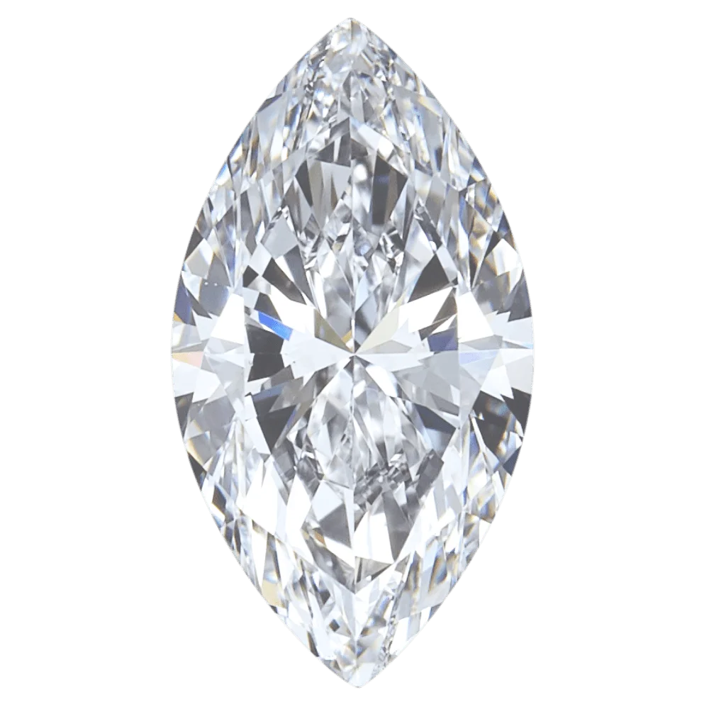 An elongated marquise diamond with pointed ends and refined curves, designed to maximize the perceived size of the stone on the finger.