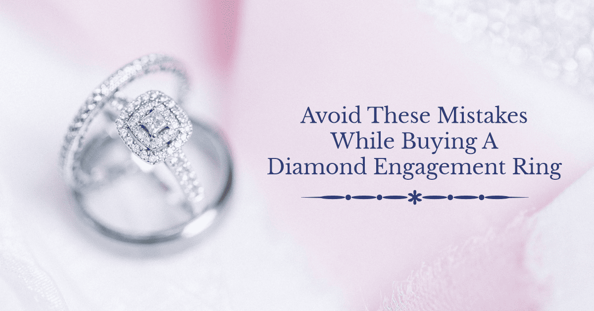 A blog banner highlighting common pitfalls when choosing a diamond engagement ring, shown through a jeweler's consultation.