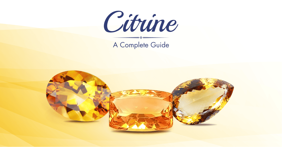 A blog banner presenting the golden-yellow citrus shades of citrine stones used in high-end jewelry.