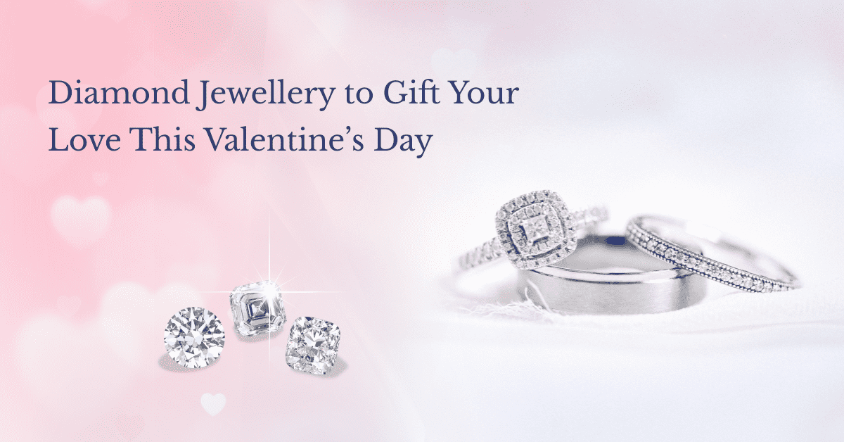SGL blog banner featuring diamond rings and loose stones, titled "Diamond Jewellery to Gift Your Love This Valentine’s Day".