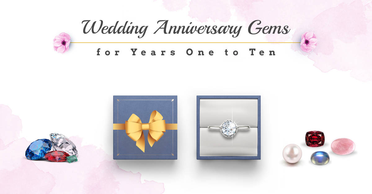 A blog banner identifying traditional anniversary gemstones for the first ten years of marriage.